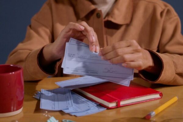 osoba drži par potpisanih čekova u ruci