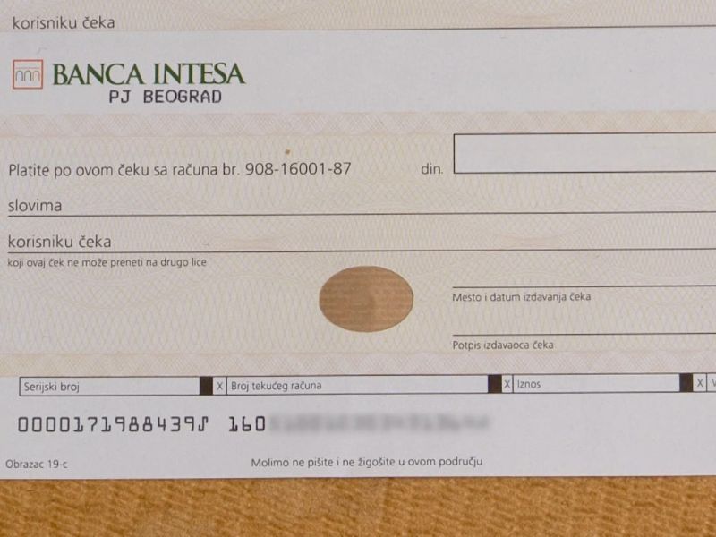 prikaz čeka iz banka inteze