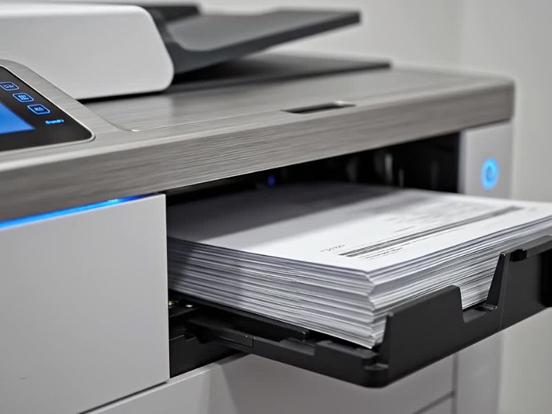 prikaz štampača sa ištampanim papirima