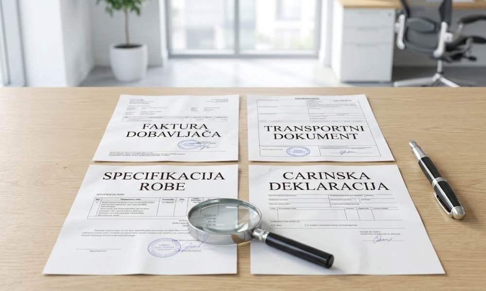 Neophodna dokumentacija obuhvata fakturu, pakovnu listu, transportni dokument i dokaz o poreklu robe