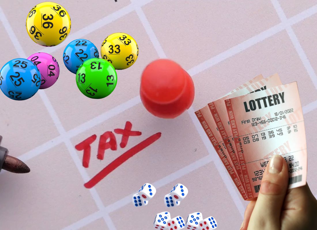 prikaz poreza, osobe koja drži listić o igrama na sreću i loto lopticama