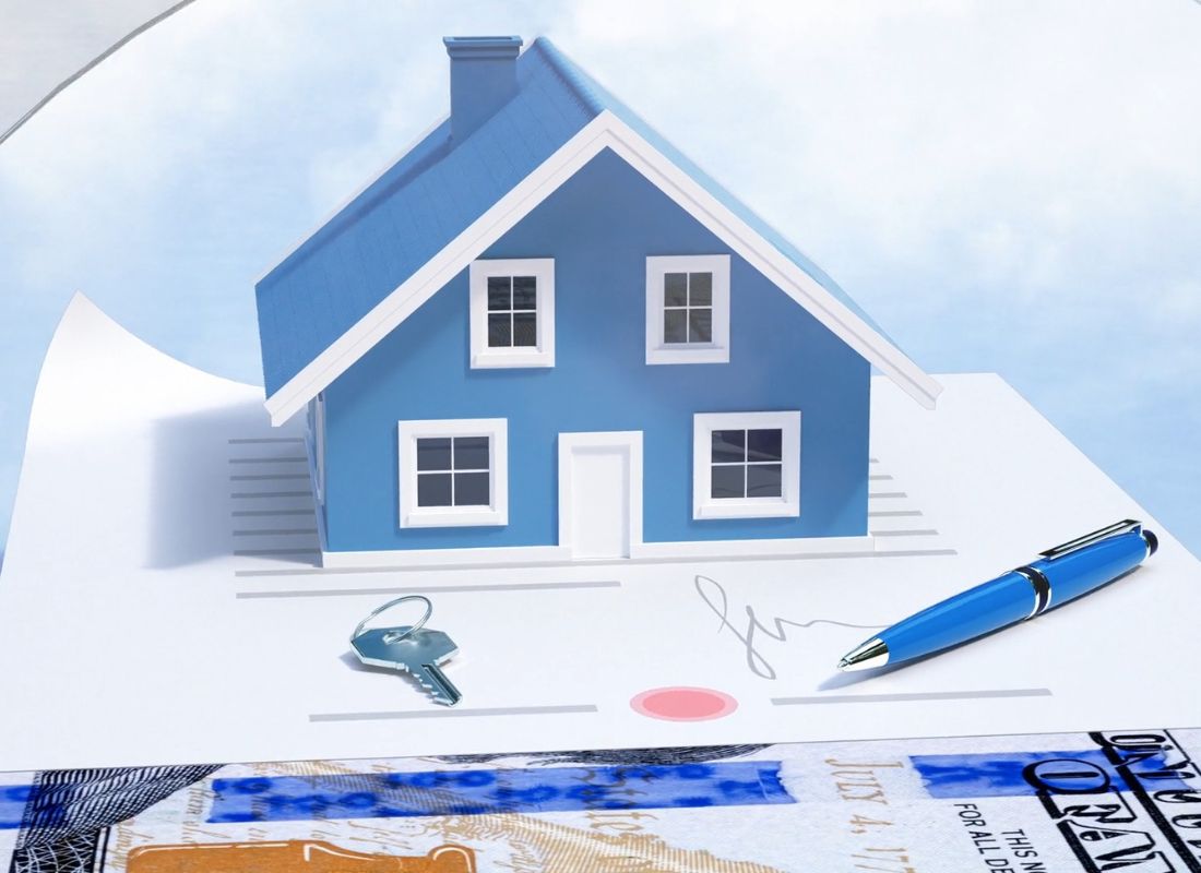 kuća na kojoj su papiri, ključevi i hemijske, ilustracija