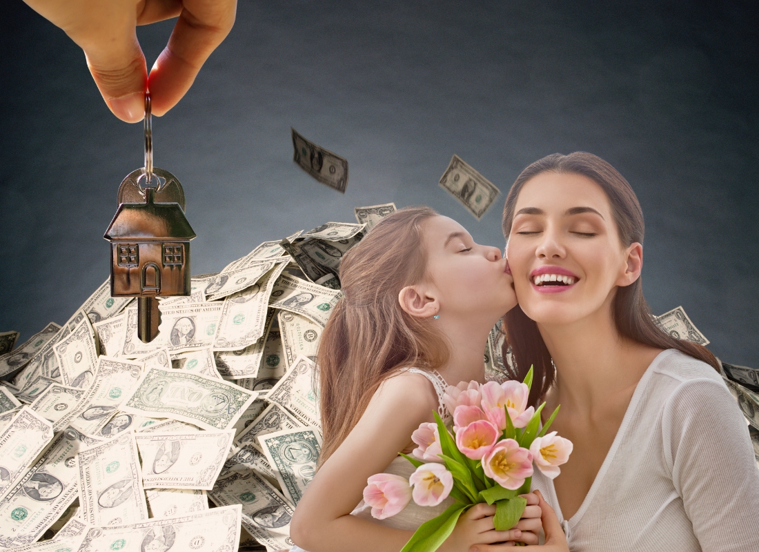 prikaz majke koju ćerka ljubi u lice, ćerke i kljula od kuće